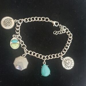 Silver Charm Bracelet Sun with Turquoise Accents
